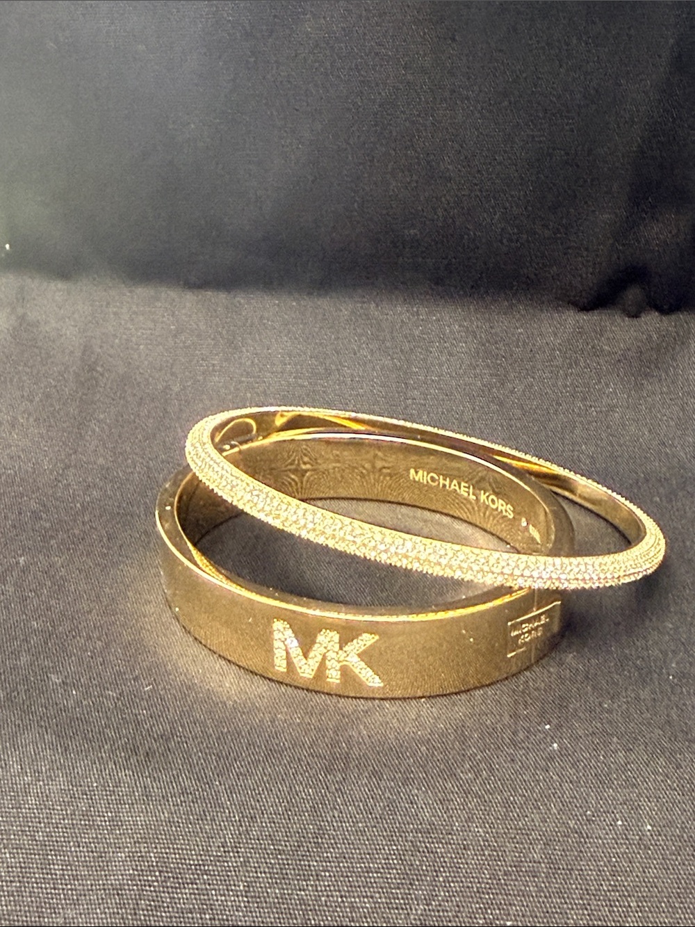 Michael Kors Gold-Tone Men's MK Crystal Logo Bangle